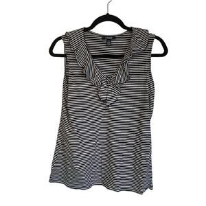 Chaps Black & White Stripe Sleeveless Ruffle Collar Tank Cotton Size Large